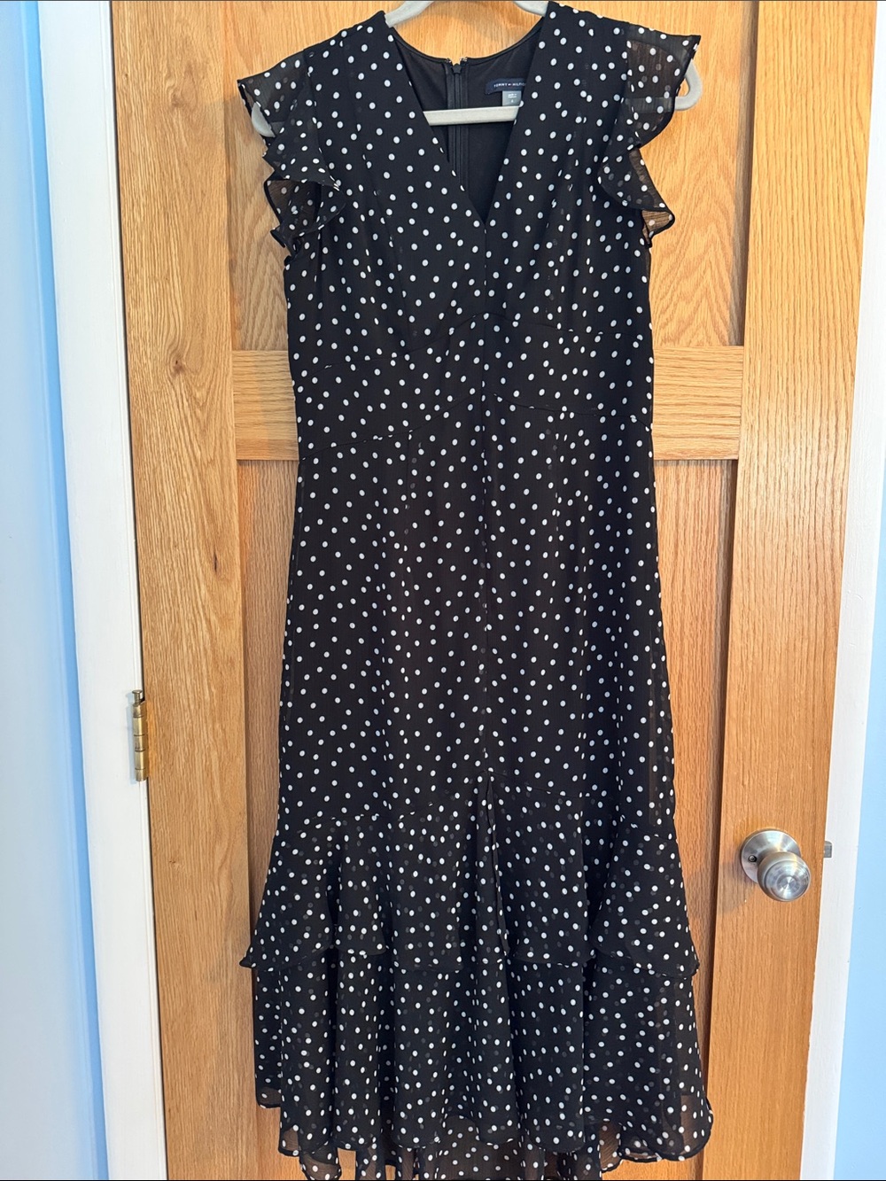 Tommy Hilfiger Black Polka Dot Ruffle Midi Dress